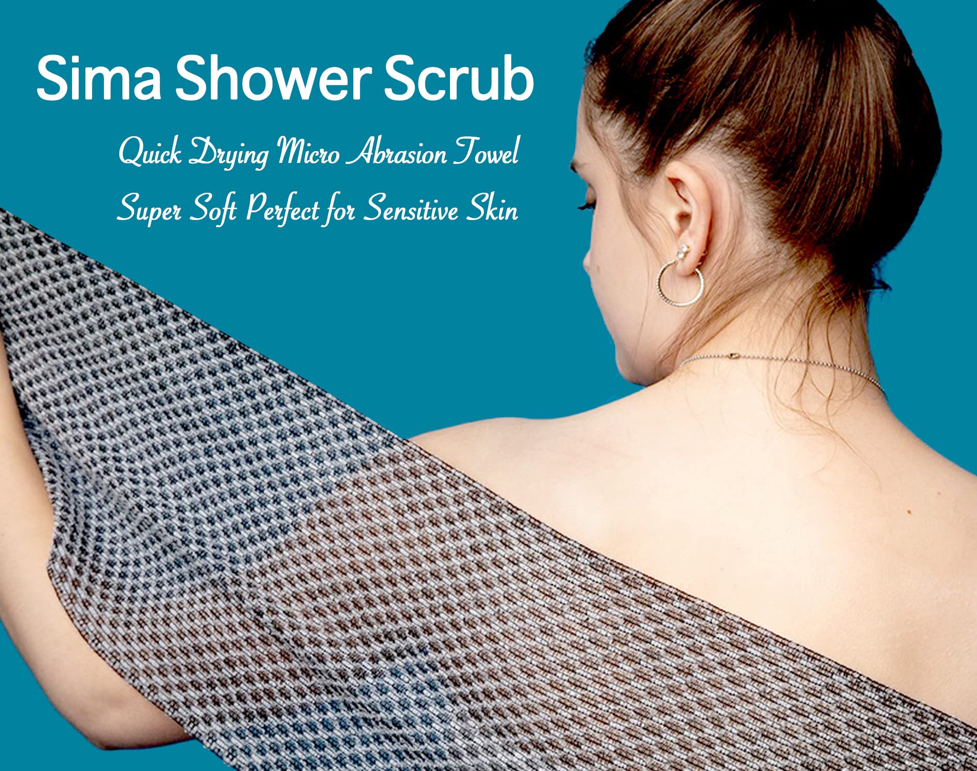 Sima Brand Exfoliating Washcloth Face & Body Scrub Towel - Japanese Exfoliating Towel with Hexagon Fibers, Exfoliating Body Scrubber with 2 Sides for Scrubbing & Washing - 1 Extra Long Towel