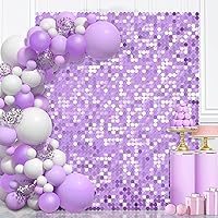 Light Purple Shimmer Wall Backdrop 24 Panels Round Sequin Backdrop Glitter Backdrop Wall Decor for Wedding Bridal Shower Birthday Party
