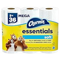 Charmin Essentials Soft Toilet Paper, 9 Mega Rolls = 36 Regular Rolls