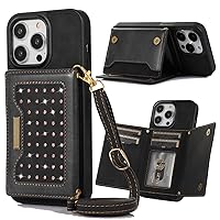 XYX Wallet Case for iPhone 15 Pro Max 6.7 Inch, Crossbody Strap PU Leather RFID Blocking Credit Card Holder Card Cases Women Girl with Adjustable Lanyard for iPhone 15 Pro Max, Black
