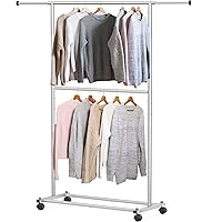 Simple Houseware Double Rod Garment Rack, Grey