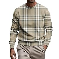 Men's Crewneck Sweatshirt Lightweight Loose fit Soft Basic Pullover Sweatshirt with Plaid Print Casual Pullover