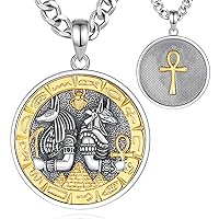 INFUSEU Ancient Egyptian Jewelry Ankh Anubis Necklaces for Men and Women, 22+2 Inch Cuban Link Chain