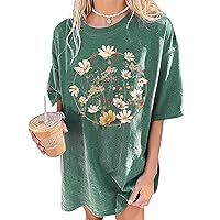 Wildflowers Shirt for Women Oversized Floral T Shirts Inspirational Graphic Tees Flower Plant Shirts Tops