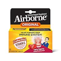 Airborne 1000mg Vitamin C with Zinc Effervescent Tablets, Immune Support Supplement with Powerful Antioxidants Vitamins A C & E - 10 Fizzy Drink Tablets, Very Berry Flavor