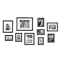 Kate and Laurel Bordeaux Gallery Wall Frame Kit, Set of 10 with Assorted Size Frames in Distressed Black Finish