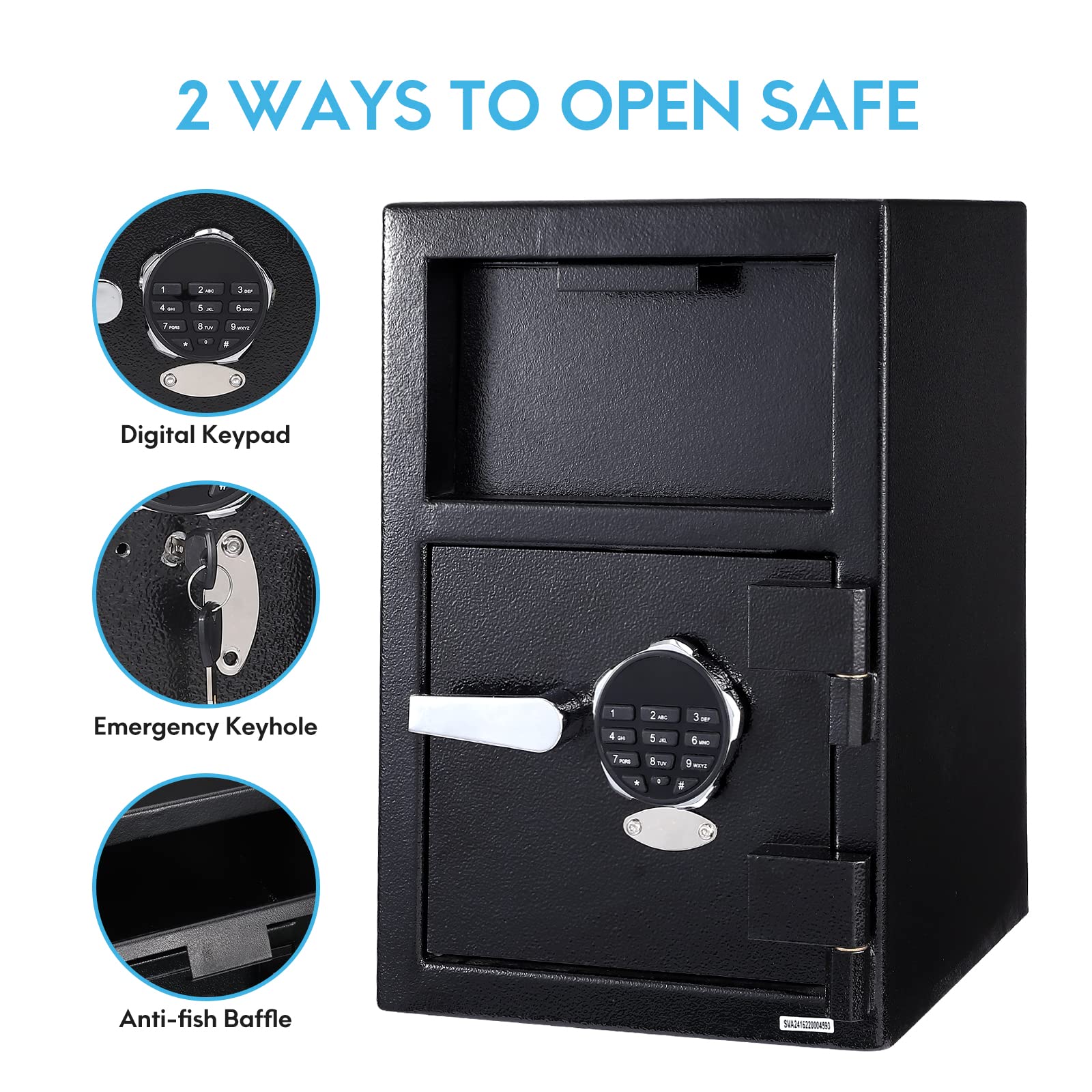 Depository Safe Digital Depository Safe Box, 13.7'' X 15.7'' X 19.2'' Electronic Steel Safe with Keypad, Locking Drop Box with Slot, Metal Lock Box with Two Emergency Keys for Your Valuables