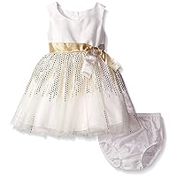 Bonnie Baby Baby-Girls Shantung Dress with Foil Dot Stripe Mesh Skirt
