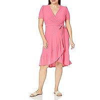 London Times Women's Short Sleeve Ruffle Wrap Dress