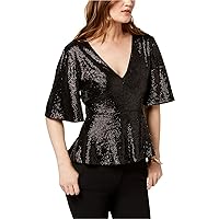 RACHEL ZOE Womens Sequin Clover Baby Doll Blouse