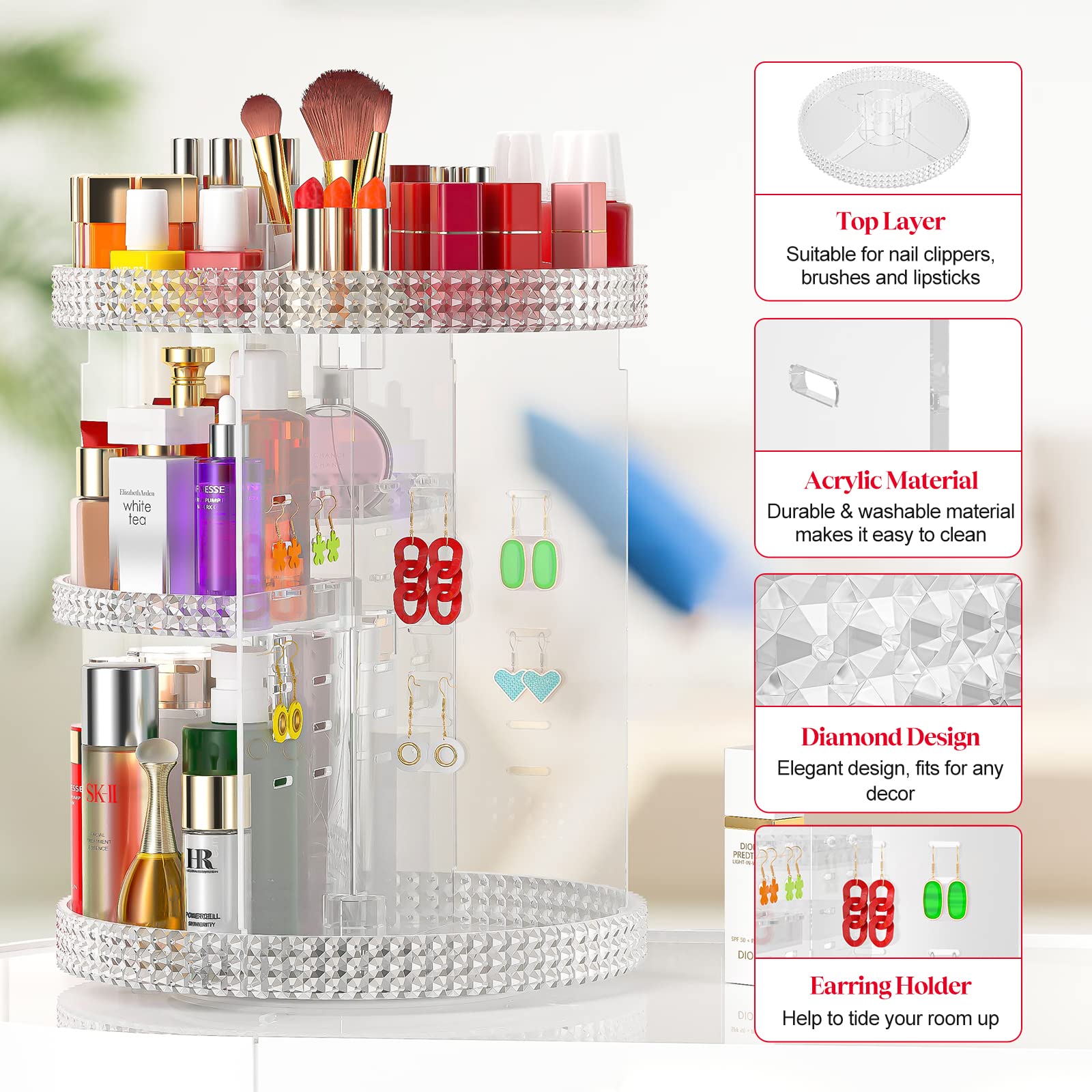 Awenia Makeup Organizer 360-Degree Rotating, Adjustable Makeup Storage, 7 Layers Large Capacity Cosmetic Storage Unit,Fits Different Types of Cosmetics and Accessories, Plus Size(Acrylic Clear)
