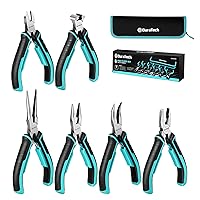 DURATECH Mini Pliers Set, 6PCS Jewelry Pliers Set, CRV Construction, Includes Needle Nose, Diagonal, Long Nose, Bent Nose, End Cutting and Linesman Pliers, for Making Crafts, Repairing Electronic