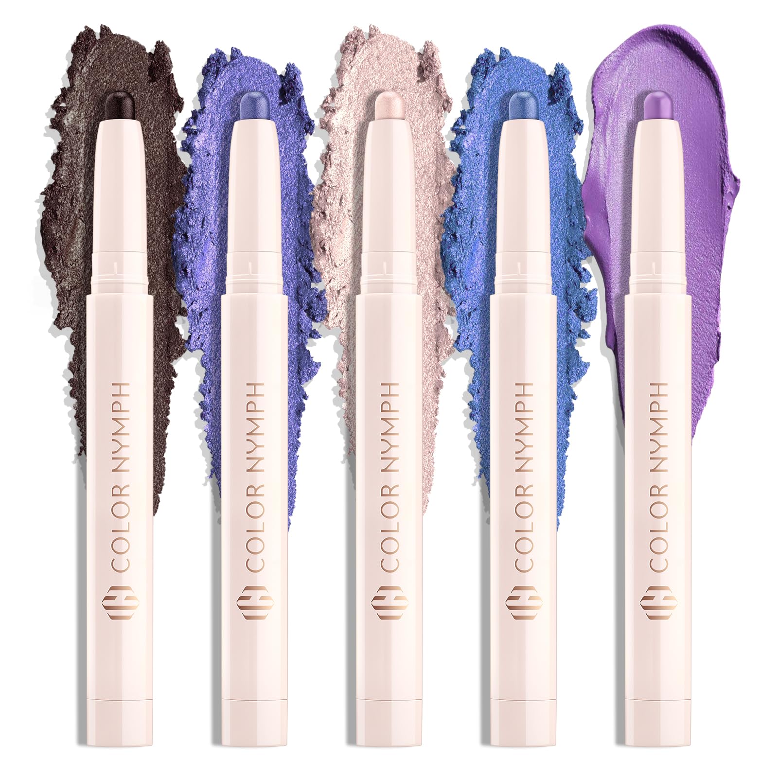 Color Nymph Eyeshadow Sticks Set, Matte Shimmer Eye Shadow Pencils Highlighter Eyebrow 5PCS Waterproof Multi-Stick, Blendable Cream Quick Makeup(Purple)