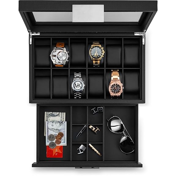 Mua Glenor Co Watch Box with Valet Drawer for Men - 12 Slot Luxury