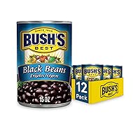 BUSH'S BEST 15 oz Canned Black Beans, Source of Plant Based Protein and Fiber, Low Fat, Gluten Free, (Pack of 12)