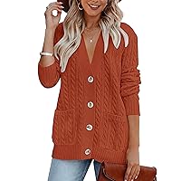 Women's 2024 Long Sleeve Cable Knit Button Cardigan Sweater Open Front Outwear Coat with Pockets