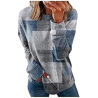 Women's Brunch Outfits Round Neck Tops Cotton Casual Fashion Floral Print Long Sleeve O-Pullover Top Blouse, S-5XL