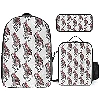Psychedelic Dragon Print Backpack 3Pcs Set Cute Back Pack with Lunch Bag Pencil Case Shoulder Bag Travel Daypack