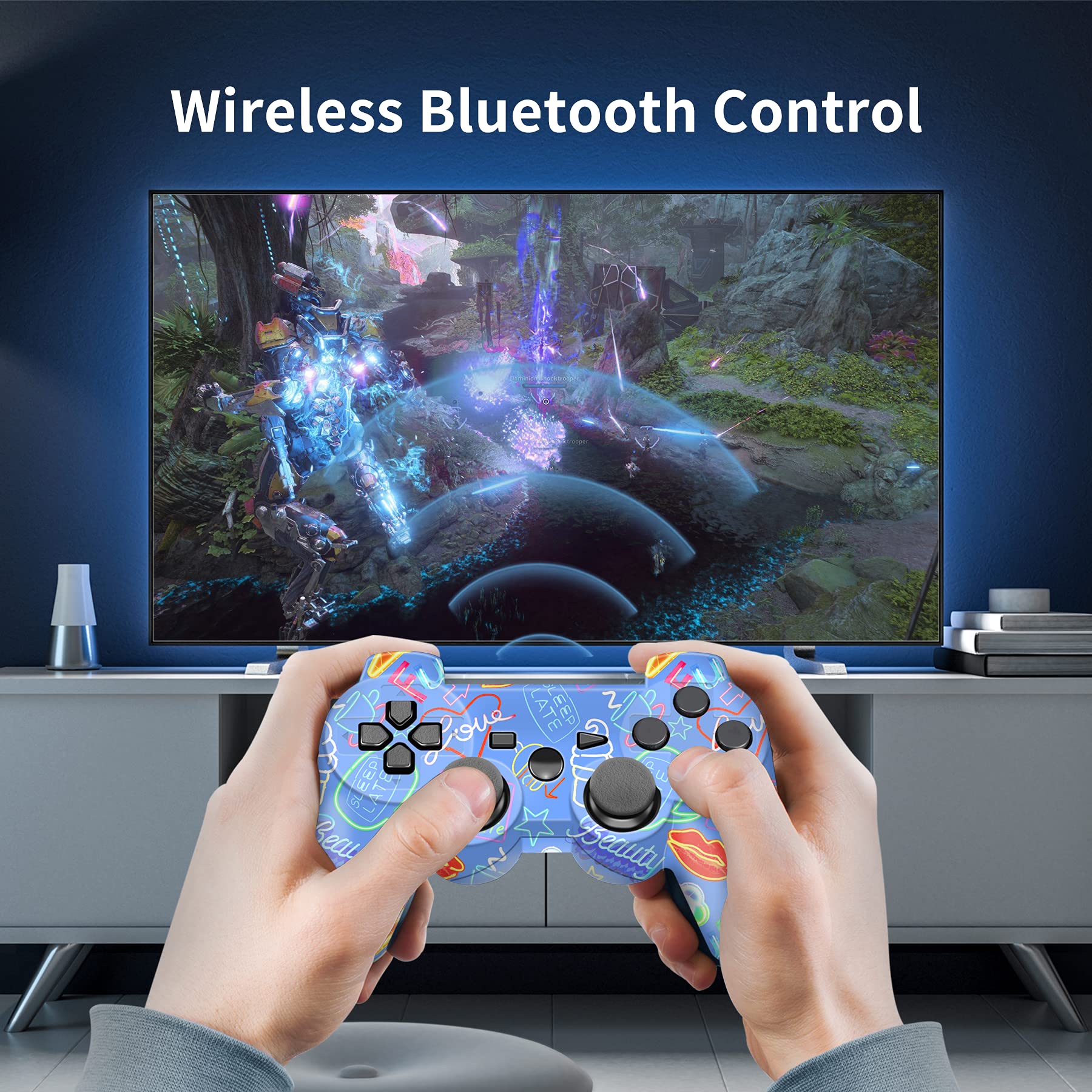 CFORWARD Controller, Wireless Controller, Game Controller Compatible for play3 Remote with Charger and Thumb Gripss