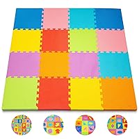 ToyVelt Foam Puzzle Floor Mat for Kids – 12x12 16 Tiles Interlocking Play Mat with Colors, Shapes, Alphabet, ABC, Numbers – Educational Large Puzzle Foam Floor Tiles for Crawling, Non-Toxic