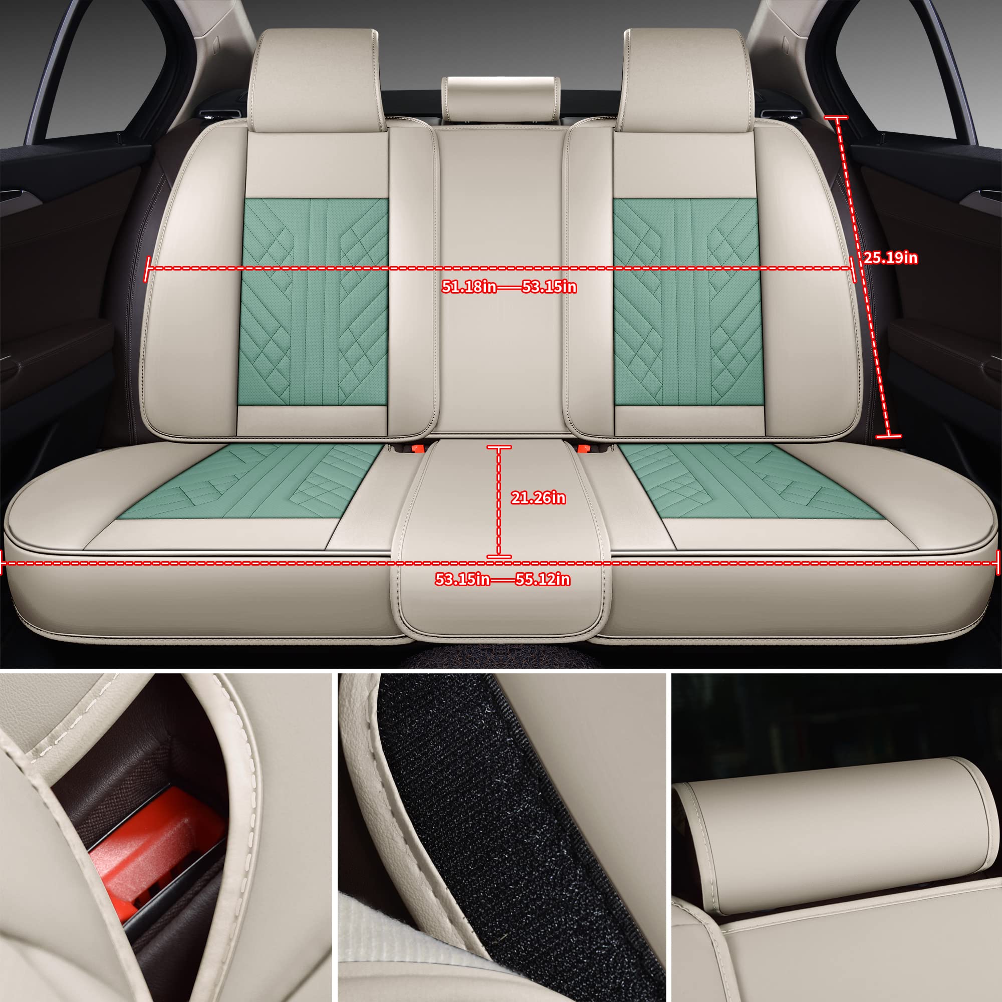 GXT Deluxe Faux Leather Full Coverage Car Seat Cover Anti-Slip Universal Fits for Sedans SUV Pick-up Truck with Headrests,Interior Accessories, White & Mint Green