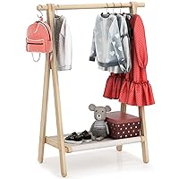 Dress up Rack, Child Garment Rack, Kids Clothing Rack with Storage Shelf (Natural Beech, 29.5
