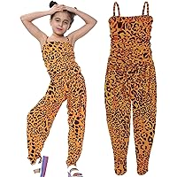 Kids Girls Jumpsuit Leopard Print Neon Orange Trendy Fashion All in One Playsuit