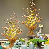EAMBRITE Easter Decorations Easter Egg Tree with Lights, Lighted Trees Battery Powered, Tabletop Centerpiece Decor with Colorful Egg Ornaments for Home Table Party Spring Decoration (2 Pack)