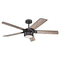Westinghouse Lighting 72259 132 cm LED Ceiling Fan Morris Vintage Industrial Style with Lighting and Remote Control in Iron with Frosted Glass Finish