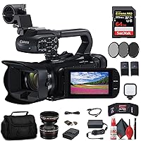 Canon XA60 Professional UHD 4K Camcorder (5733C002) + 64GB Memory Card + Battery + Charger + Filter Kit + Bag + LED Light + Wide Angle Lens + Telephoto Lens + Card Reader + More (Renewed)