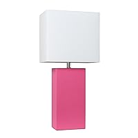 Elegant Designs LT1025-HPK Modern Leather Table Lamp with White Fabric Shade, Hot Pink (Pack of 1)
