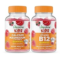 Lifeable Calcium Magnesium Kids + Vitamin B12 Kids, Gummies Bundle - Great Tasting, Vitamin Supplement, Gluten Free, GMO Free, Chewable Gummy