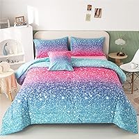 RYNGHIPY 6Pcs Gradient Glitter Comforter Sets for Teen Girls Full Size, Colorful Rainbow All-Season Coverlet Set, Ultra Soft Bedding Collections