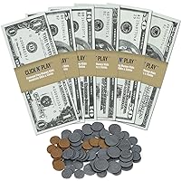 CLICK N' PLAY Pretend Play Money for Kids - 150 Piece Set of Realistic Bills & Coins, Perfect for Counting, Math & Currency Set Skills, Engaging & Educational Fake Money Collection for Children
