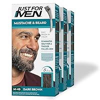 Mustache & Beard, Beard Dye for Men with Brush Included for Easy Application, With Biotin Aloe and Coconut Oil for Healthy Facial Hair - Dark Brown, M-45, Pack of 3