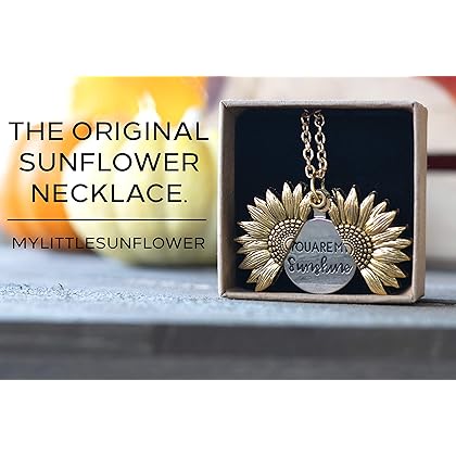 MyLittleSunflower - You are My Sunshine Necklace - Sunflower Necklace Locket with Engraved Hidden Message Pendant for Women, Mother, Daughter