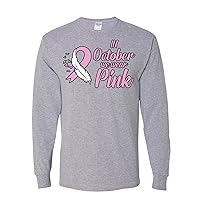 in October We Wear Pink Breast Cancer Awareness Survivor Mens Long Sleeves