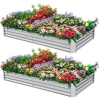 Land Guard 2 Pack 8×4×1ft Galvanized Metal Raised Garden Bed, Metal Planter Kit Box Outdoor for Deep-Rooted Vegetables, Flowers, Green and Herbs…