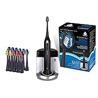 S450 Deluxe Plus Sonic Rechargeable Toothbrush with built in UV sanitizer and bonus 12 brush heads included, Black, 1.25 Pound