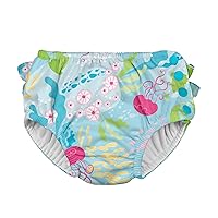 i Play. Baby Girls' Ruffle Snap Reusable Absorbent Swim Diaper, Aqua Coral Reef, 24 Months
