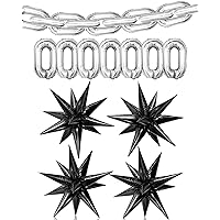 KatchOn, Black Spike Balloons - Pack of 82 | Black Star Balloons Metallic, Chain Balloons Silver | Big Silver Chain Balloons for Spiky Balloons and Notorious One Birthday Decorations