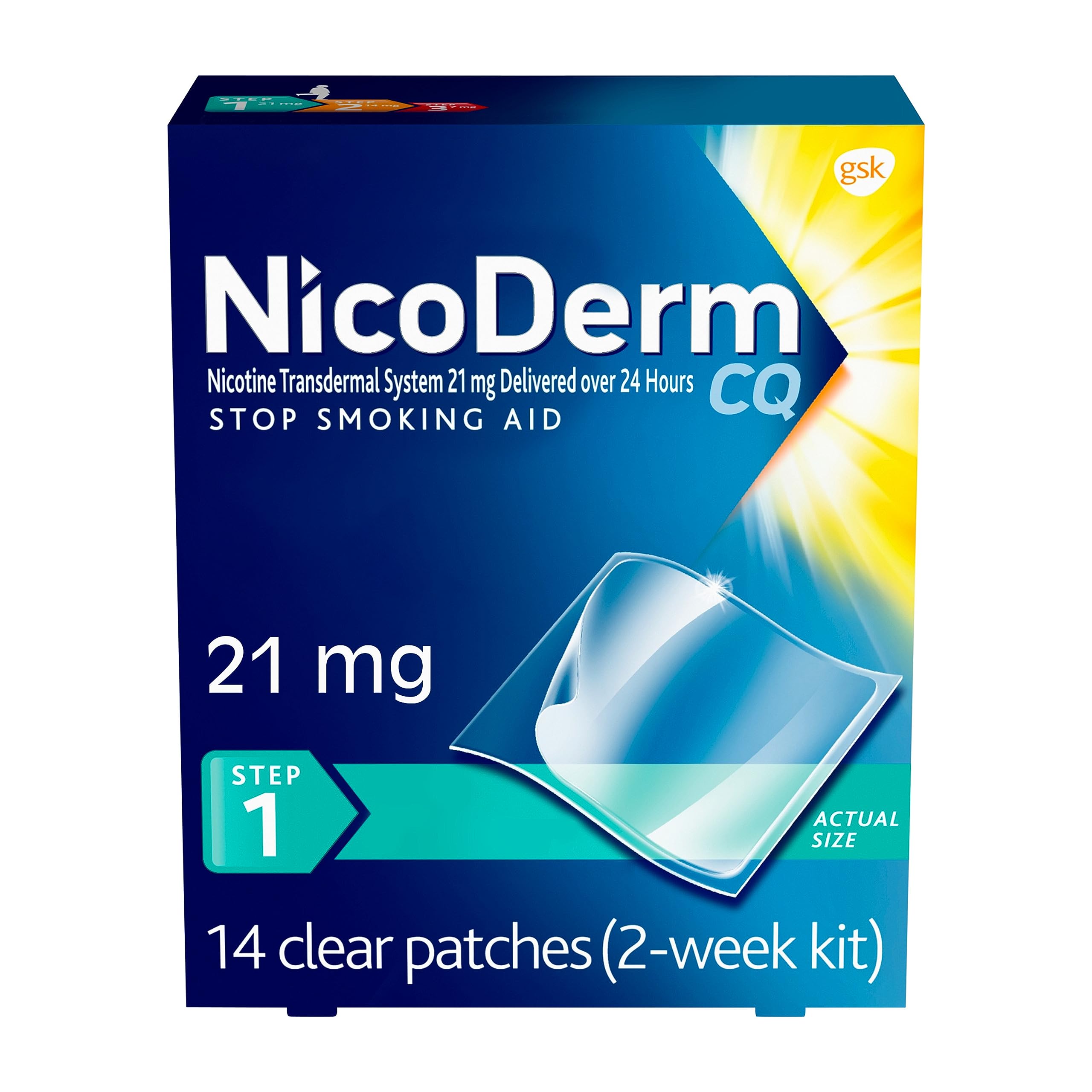 NicoDerm CQ Step 1 Nicotine Patches to Quit Smoking, 21mg, Stop Smoking Aid, 7 Count (1 Week Kit)