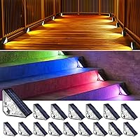 JACKYLED 16 Pack Solar Step Lights Outdoor Waterproof LED Deck Lights, Auto On Off Solar Stair Lights Outdoor, Warm & RGB Color Changing Triangle Decor Lights for Steps in Patio Garden Yard Porch
