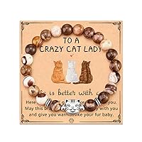 Lanqueen Nature Stone Black Cat/Tabby Cat/Tuxedo Cat/Orange Cat/Gray Cat/White Cat Bracelet Crazy Cat Lady Gifts for Women for Cat Lover Cat Mom