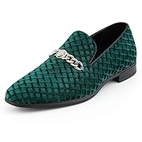 Amali Felix Loafers Men Velvet Slip On Shoes with Metal Chain Exotic Bit Tuxedo Dress Shoes Quilted Diamond Pattern