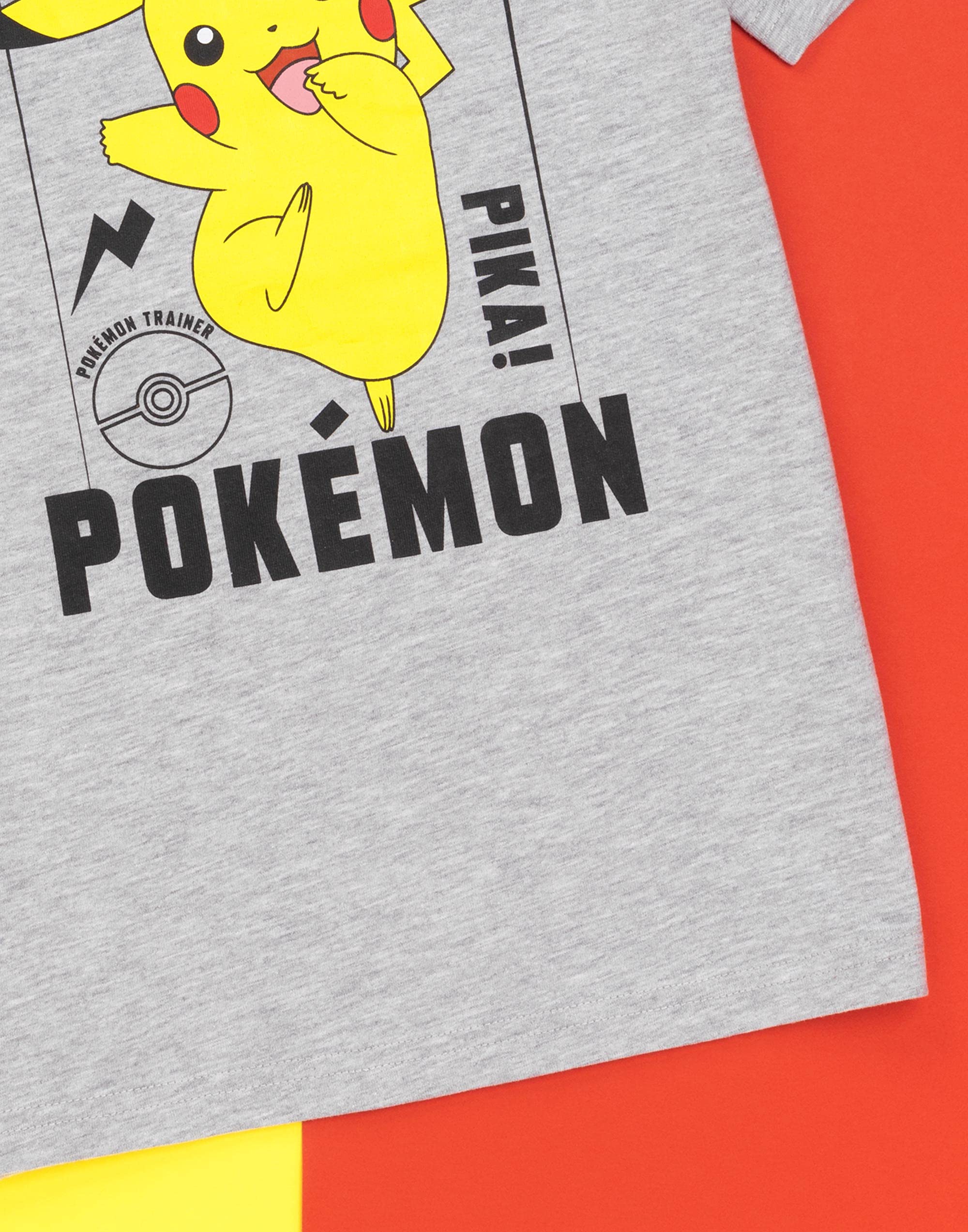 Pokemon T-Shirt Boys Kids Pikachu Character Game Grey Short Sleeve Top