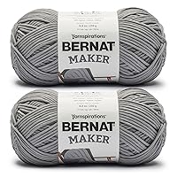 Bernat Maker Gray Yarn - 2 Pack of 250g/8.8oz - 72% Cotton 28% Nylon - #5 Bulky - 290m/317Yards - for Knitting, Crochet and Amigurumi