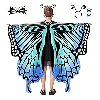 Tibeha Halloween Butterfly Costume for Girls - Double-Sided Printing Wings Kids Cape with Mask, Antenna Headband, Hair Clips