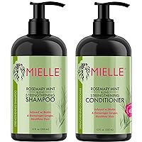 Mielle Organics Rosemary Mint Strengthening Shampoo and Conditioner Infused with Biotin, Cleanses and Helps Strengthen Weak and Brittle Hair, 12 Ounces