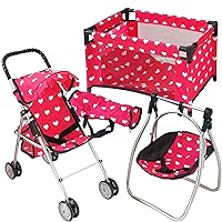 Baby Doll Accessories Set - 3-1 Baby Doll Furniture Set with Baby Doll Stroller, Baby Doll Crib, Baby Doll Swing - Baby Doll Bed Set for 18” Doll - Play Baby Doll Toys for 18